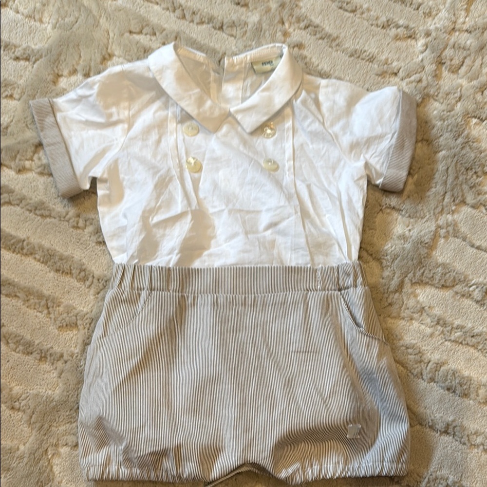 Fendi Baby White and taupe Baby Romper